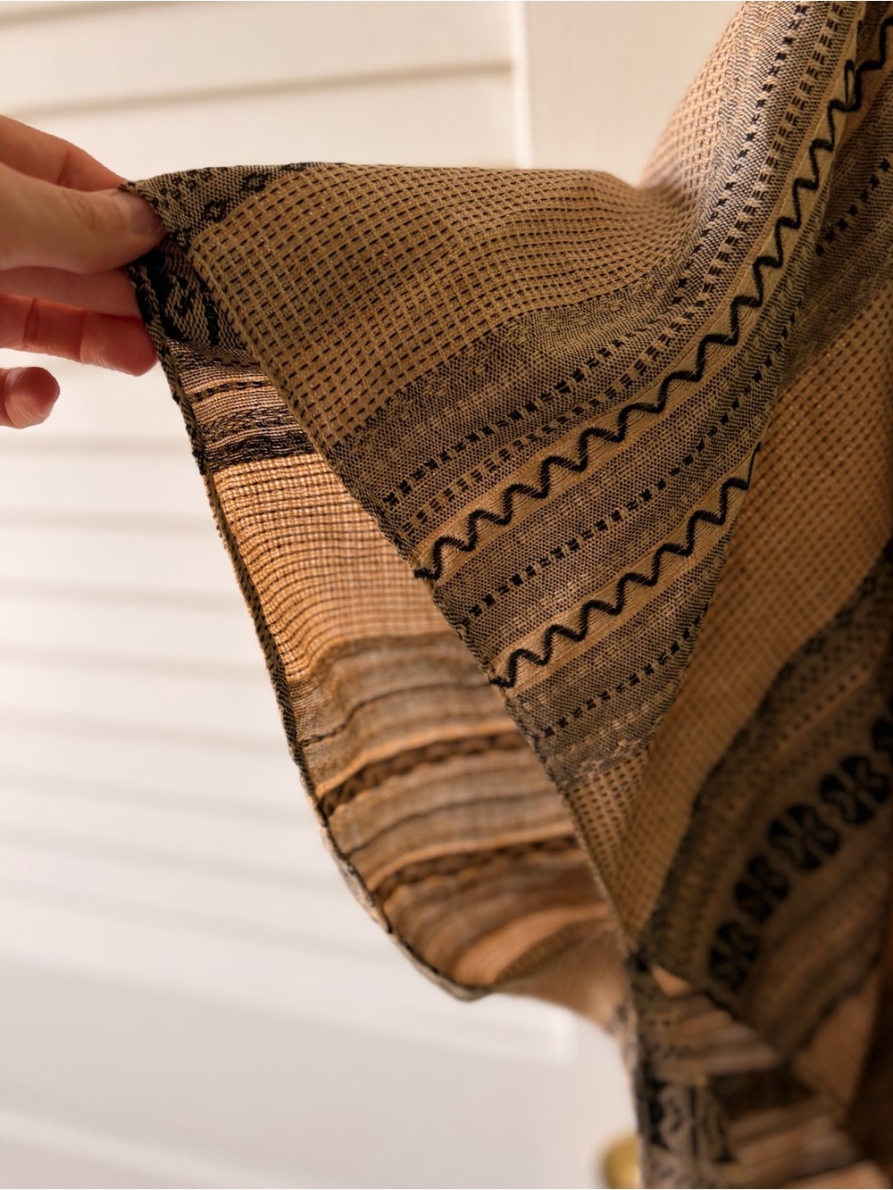 Boho Fringe Woven Poncho in Tan & Black by Quagga Green Label One Size Fits All - Picture 5 of 9